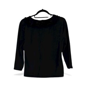 CHAPS Women's Large Black Top with frilly collar & 3/4 length sleeve